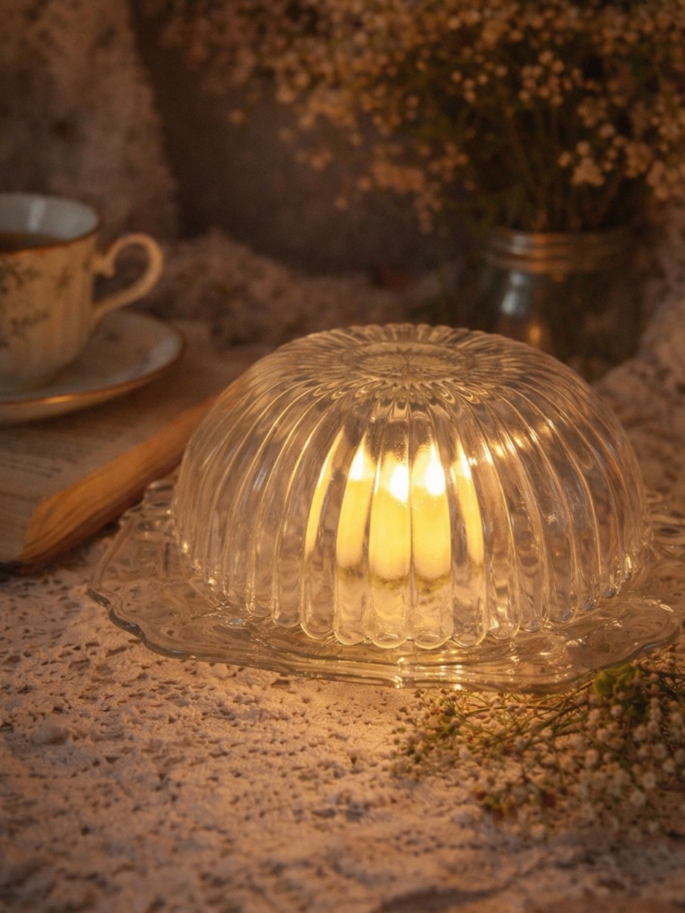 Handmade Vintage Glass Fairy Lamp ✨ Cottagecore/Upcycled Clear Pressed Glass